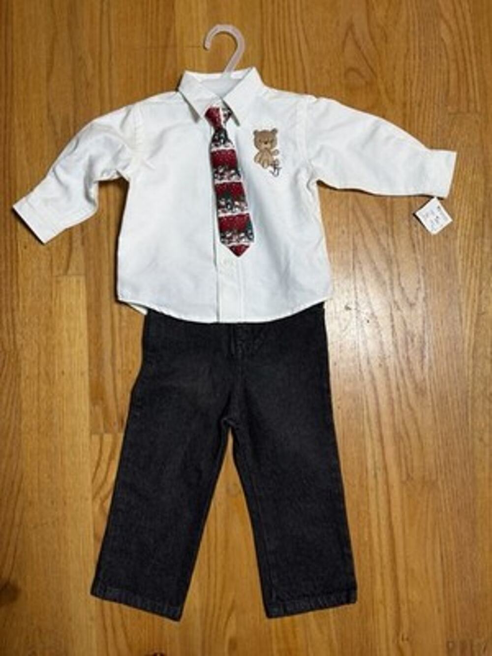 Jack And Jill Infant Boys Size 18-24 Months Holiday Shirt Tie And Pants Set NWT